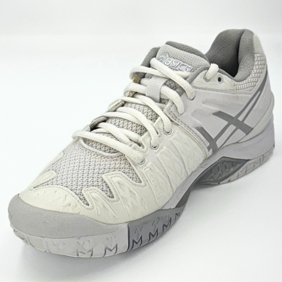 Asics Gel Resolution 6 Tennis Shoes Womens Size 7 White Silver Court Sneakers - Picture 3 of 11